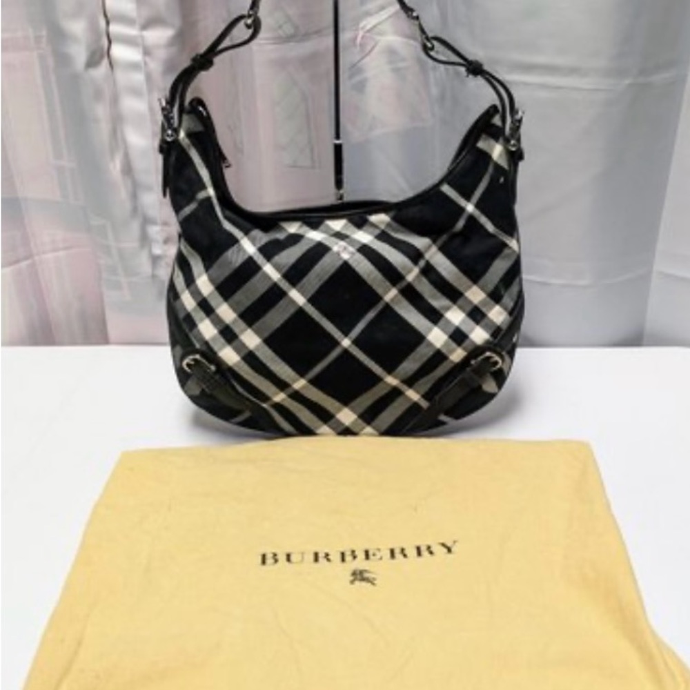 Burberry Black/White Nova Check Canvas And Leather Buckle Hobo